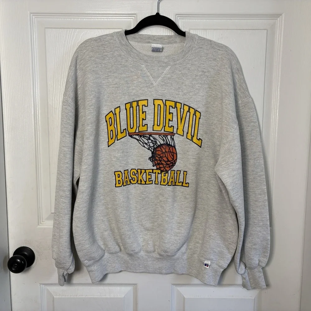 VTG 80s 90's Duke Blue Devils Basketball Crewneck Sweatshirt XL Made In USA Gray